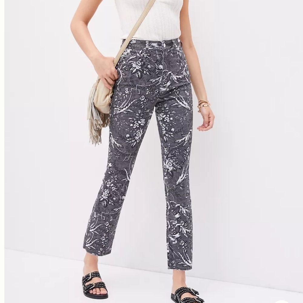 Pilcro The Cigarette Ultra High-Rise Slim Straight Jeans Flowers and Birds Print